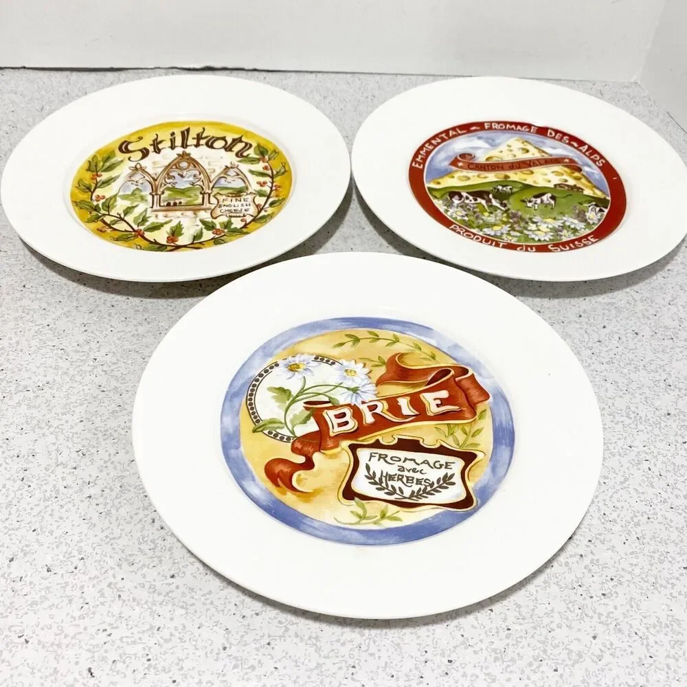 Restoration Hardware Canape Cheese Dessert Plates Variety Set of 3 Porcelain